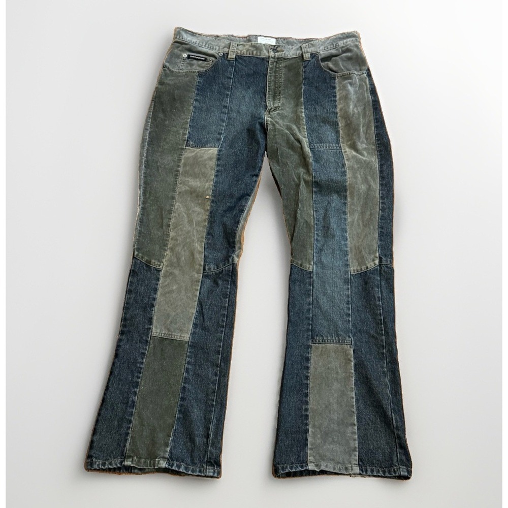 Vintage DKNY Patchwork Low Rise Flare Denim Jeans  Corduroy Men's 38x33 Y2K Rare